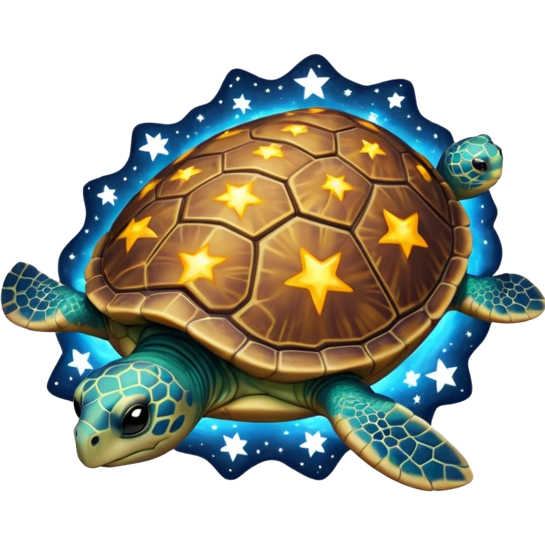 Quasar Turtle emoji – full body, large turtle with a smooth glowing shell shaped like a cosmic quasar, simple light effect in the center of the shell, stars in the shell, no patterns, no aura, slight side angle, no background
 emoji