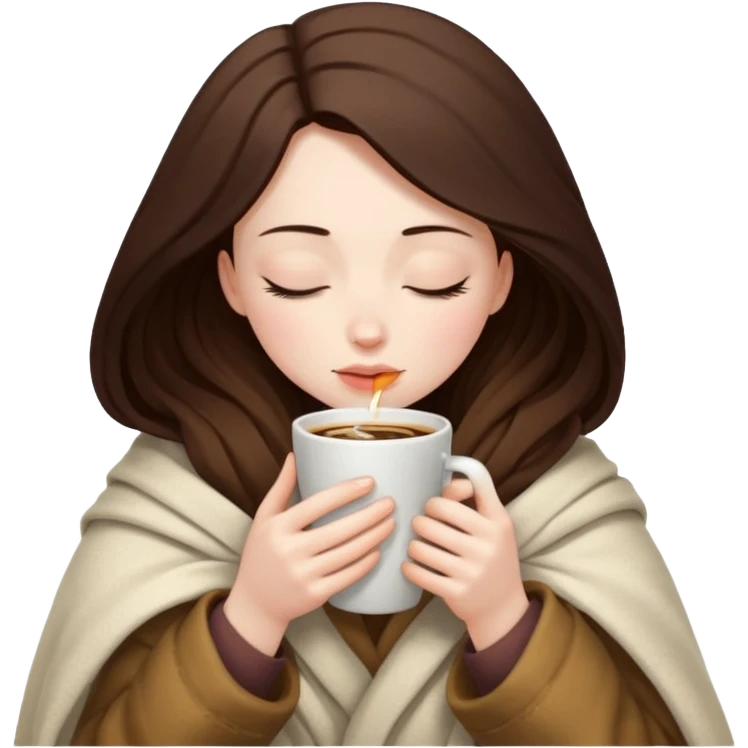 girl inside a blanket sipping coffee eyes closed emoji