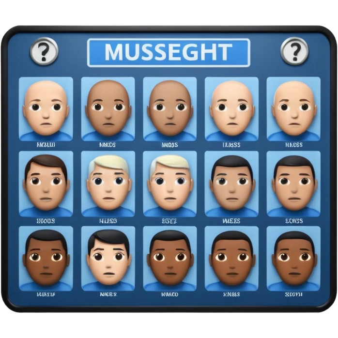 3D render of Mugshot Board, forensic investigation aesthetic, sterile clinical lighting, cool blue undertones, sharp high-contrast details, professional clean look. emoji