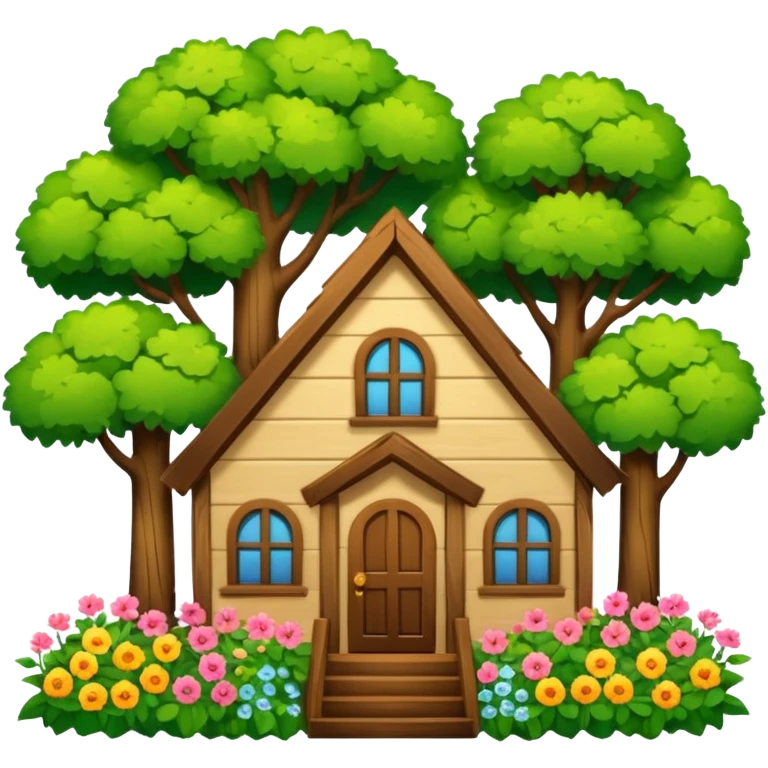 house covered by trees and flowers emoji