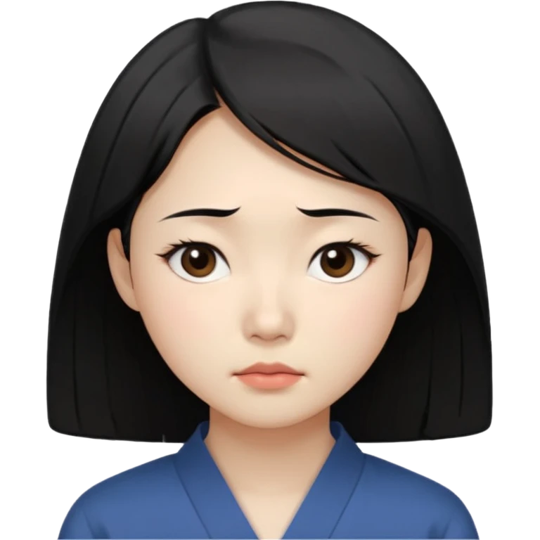 Korean woman, East Asian features,
female human face avatar, headshot,
slightly uncomfortable expression,
subtle frown, tired eyes,
sensitive and delicate mood,
neutral face, minimal expression,
simple black hair,
clean background,
professional, minimal style emoji