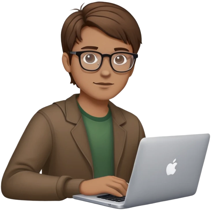 brown balayage college man with MacBook with glasses emoji
