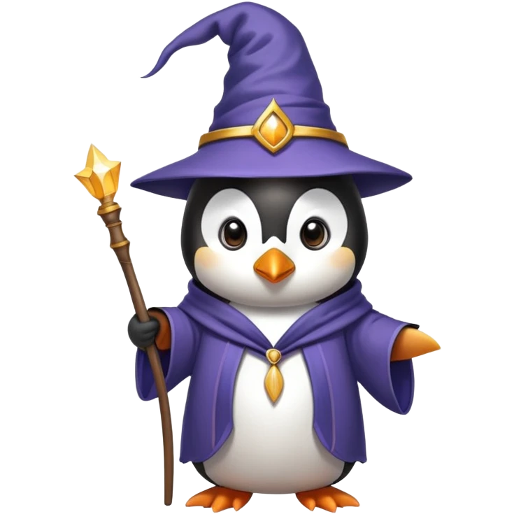 penguin wearing wizard hat and robe with magic wand emoji