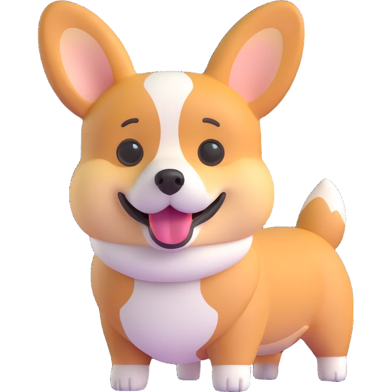 Create a clean and simple 3D emoji style version of a corgi dog, typical of 3D apple emojis, with no background. emoji