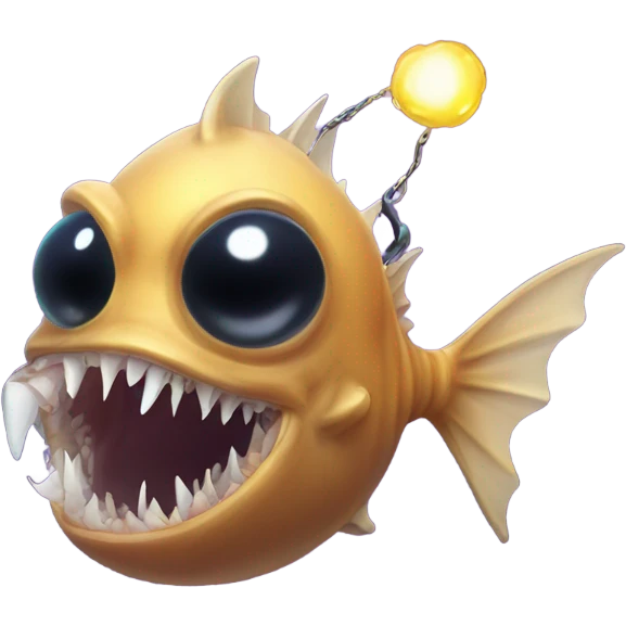 Anglerfish with a glowing lure hanging from its forehead, sharp teeth, and big eyes. emoji