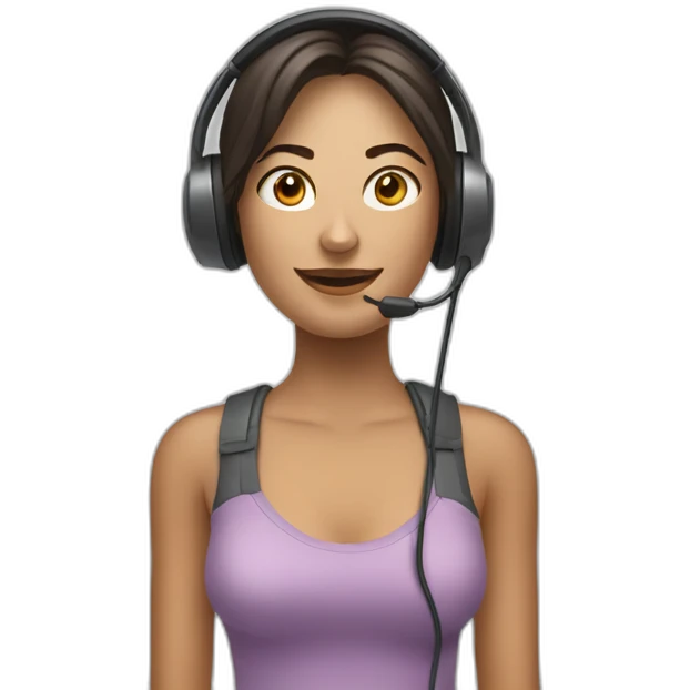 Uma mulher com cara de Deboche usando headset emoji