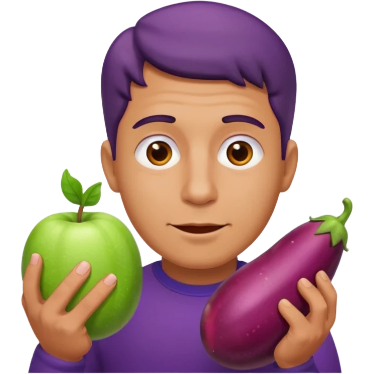 man eating a big eggplant, apple emoji style, variation 2 emoji