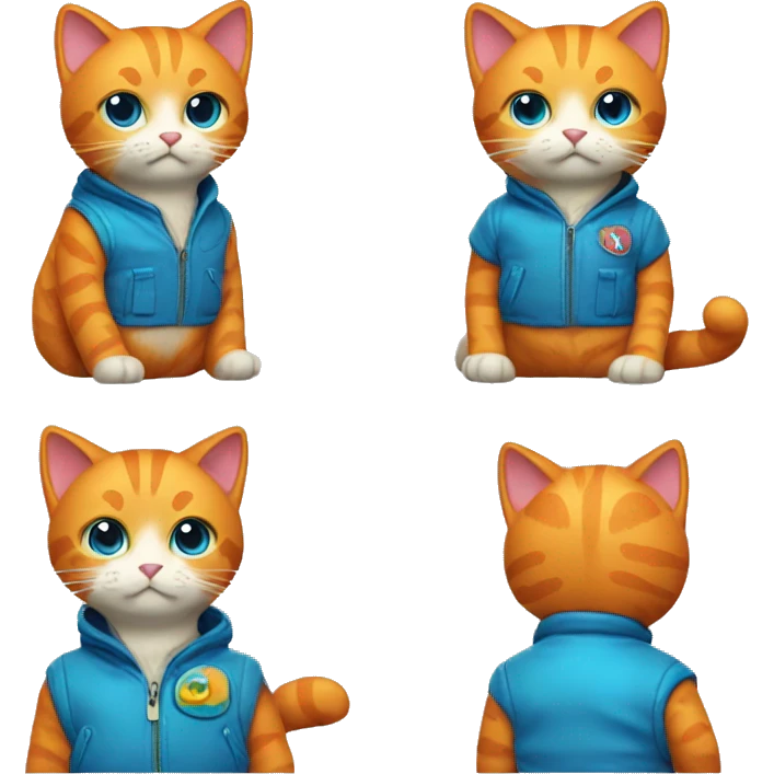 Retro gaming orange cat with bright blue jacket on emoji
