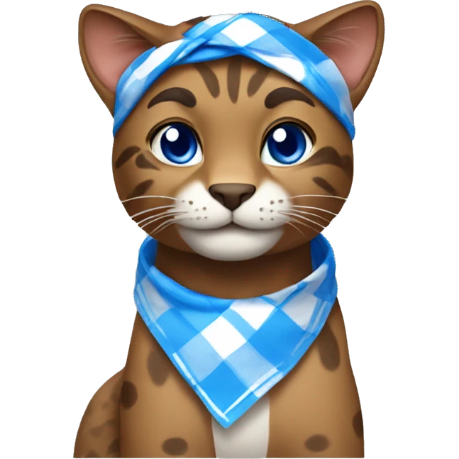 brown wildcat wearing blue and white checkered bandana around its neck emoji