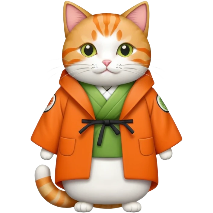 cat wearing a coat made out of sushi emoji