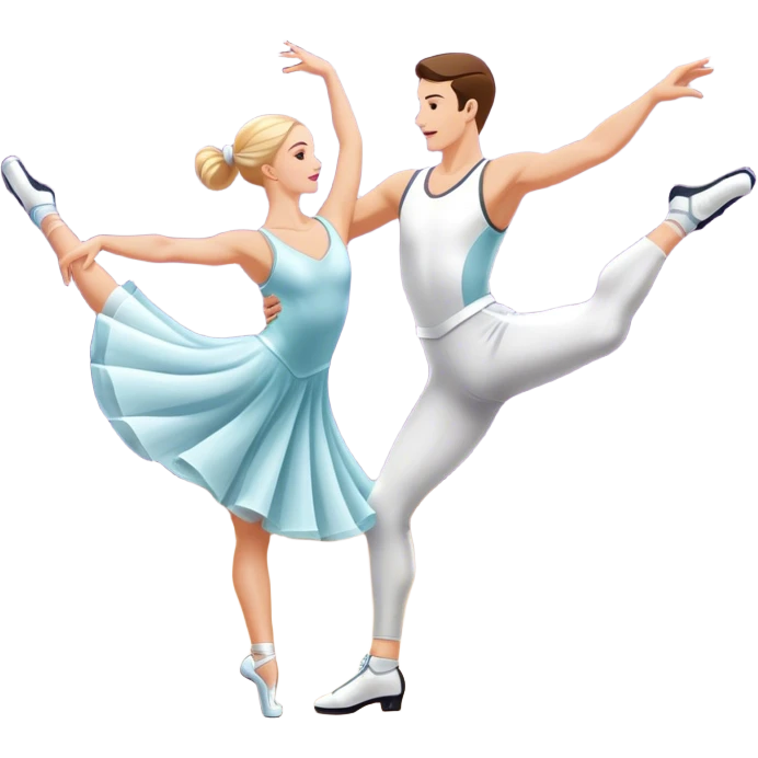 Icon for Sports Dance: a white men and women in competitive attire performing a synchronized dance with acrobatic moves, dance shoes, a rhythmic floor, and a competition backdrop. The icon should capture athleticism, technique, and acrobatic precision. Transparent background. emoji