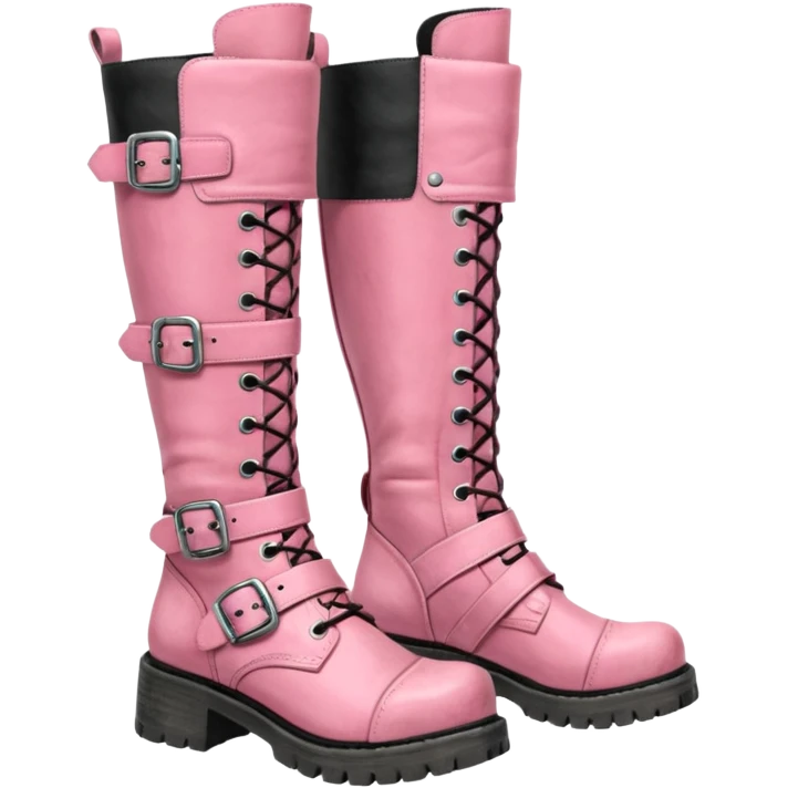 A pair of knee high pink boots, grunge, new rock style with buckles emoji