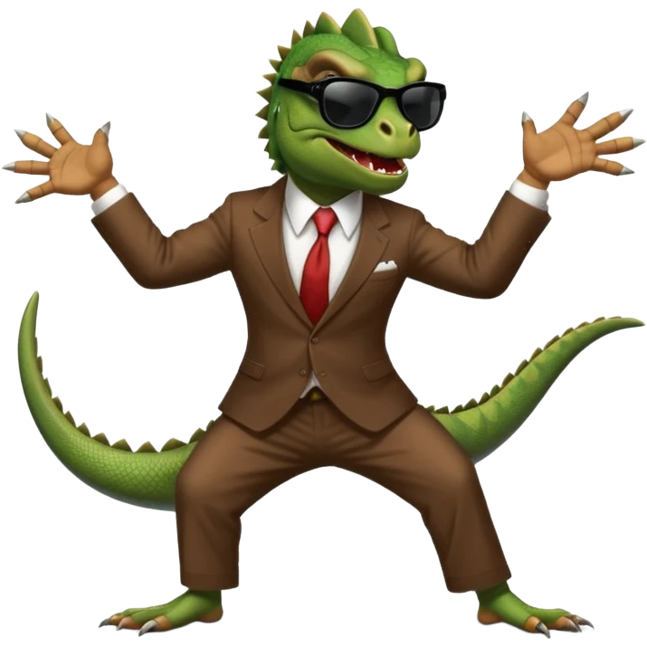 capitalist iguana banker godfather with black sunglasses breakdance scaring emoji