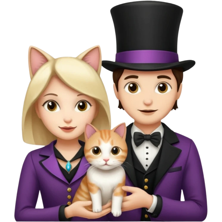 magician couple and their pet cat emoji