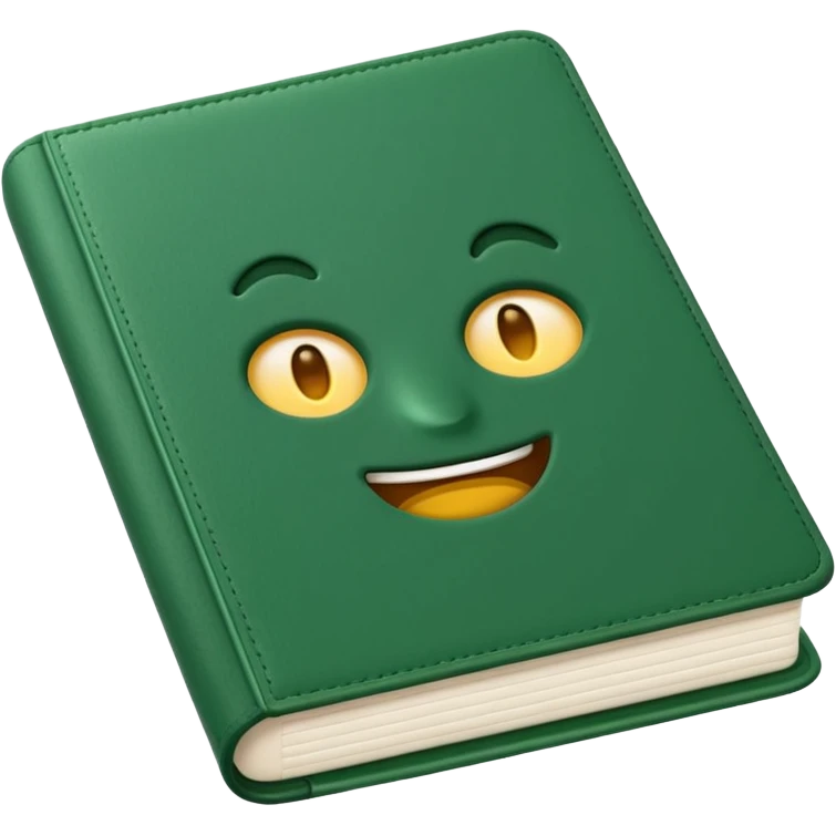 emoji of an open agenda with a green cover, visible pages, simple details emoji