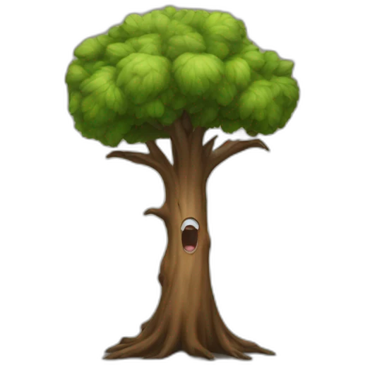 Round tree that is screaming emoji