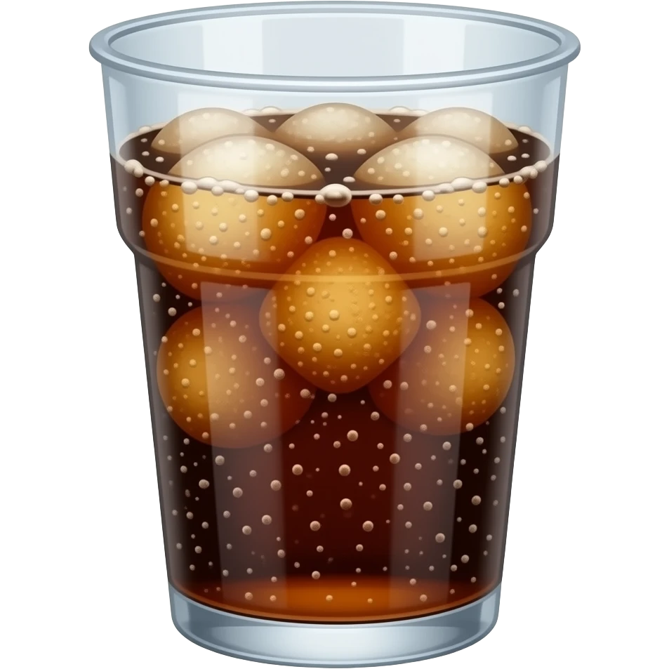 gaseosa  con burbujas de gaseosa en vaso plastico transparente emoji