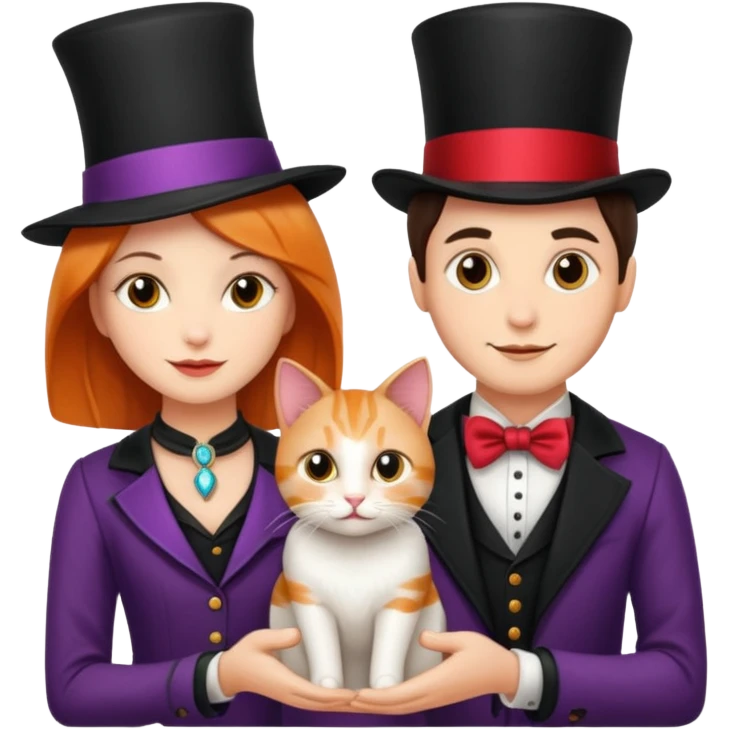 magician couple and their pet cat emoji