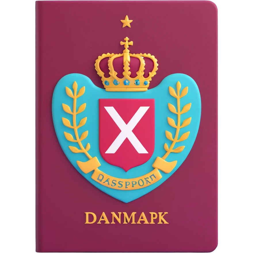 Danish passport, burgundy red with Denmark coat of arms emoji