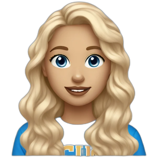 Tall blonde tan girl blue eyes wavy hair in ucla sweatshirt emoji