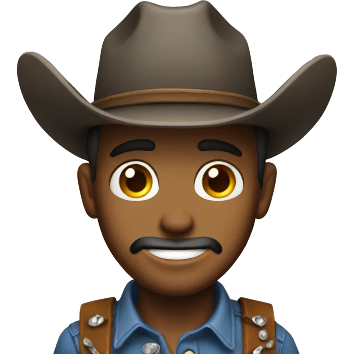Cowboy smiling but with perfectly round eyes filled with tears. emoji