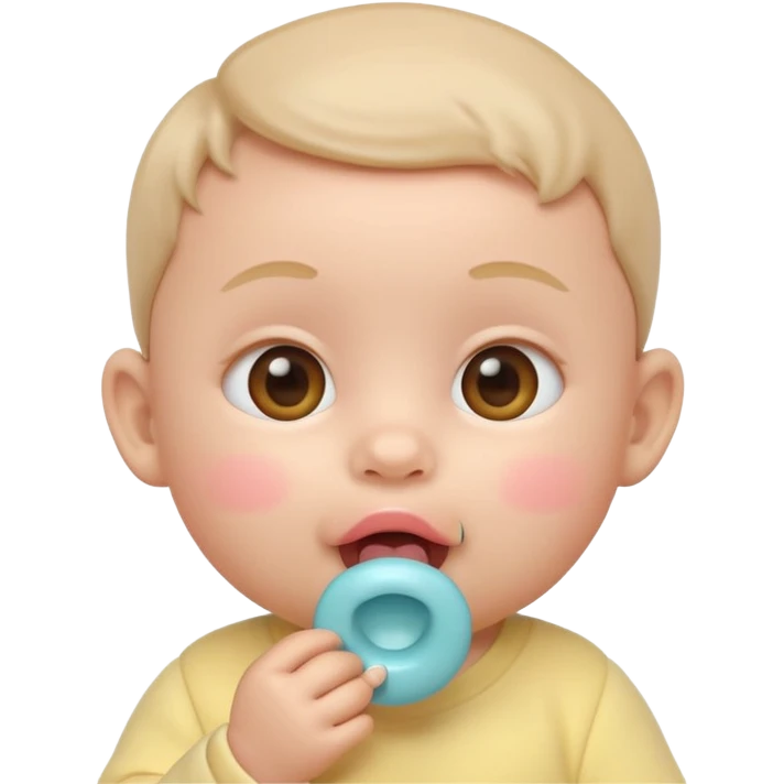 Apple-style 3D emoji of a cute baby sucking on a pacifier or drinking from a baby bottle, round face, soft pastel colors, cheerful and gentle expression, clean white background emoji