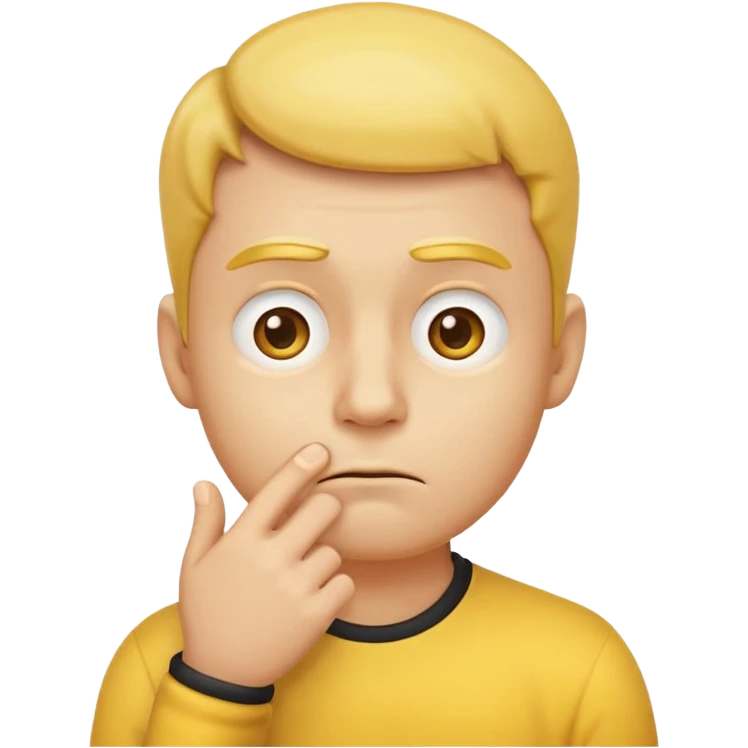animated thinking face emoji, expressive, yellow face, one hand on chin, raised eyebrow, pondering expression, classic emoji style emoji
