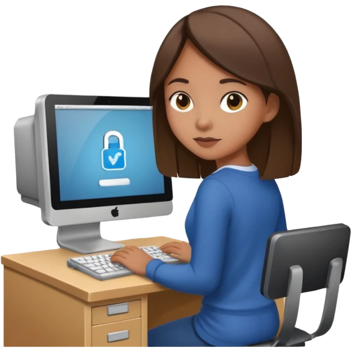 a girl entering/walking a computer room in an organized manner emoji
