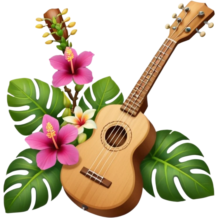 ukulele with tropical flowers emoji