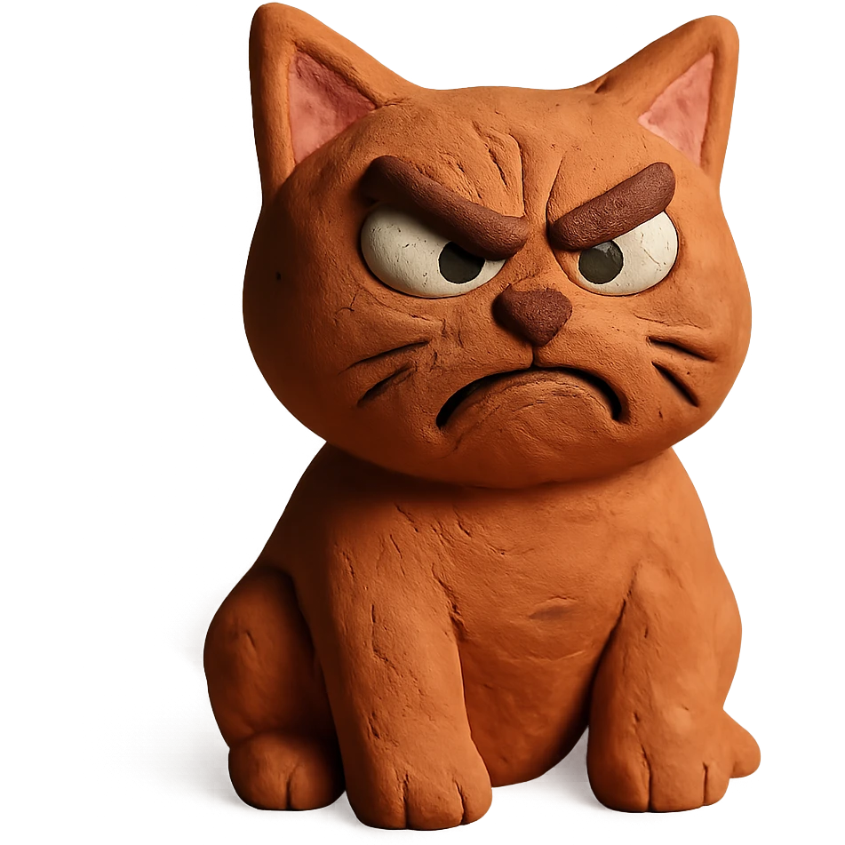 claymation style angry cat emoji