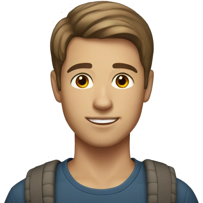 Young man with short brown hair, brown eyes and light skin. emoji