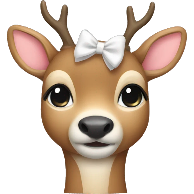 A deer with a white bow with a heart emoji