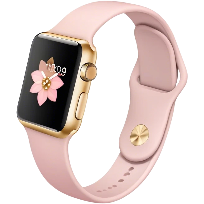 Gold Apple Watch with a light pink band on an angle emoji