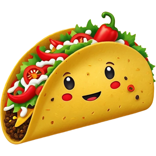 Mexican cuisine humanless avatar in bright emoji-style illustration. Taco with peppers, colorful palette, simple shapes, flat design, festive and bold. emoji