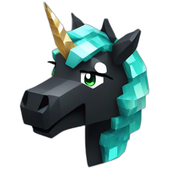 Minecraft Glitter Black Unicorn Head With Diamond Horn emoji