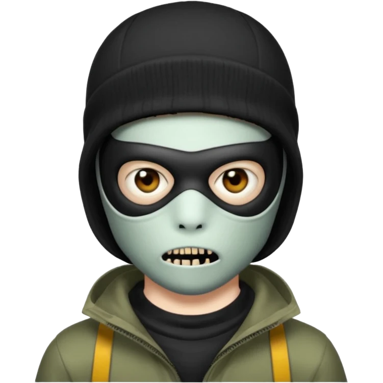 make a, zombie, boy, blackhair with a ski mask pull, creepy expression emoji emoji
