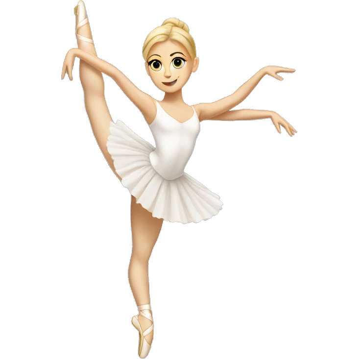 A white ballerina with blonde hair on point doing an arabesque  emoji