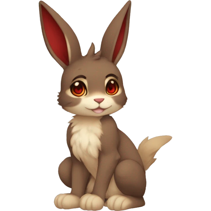 Cute, Chibi, Kemono-style, Anthro, Fur-Sona, Dark-Brown, Normal-type-Ground-type Tan-Rabbit-Fakémon with Dark-Red eyes, beige belly, beige paws, beige feet, beige freckles, full body emoji