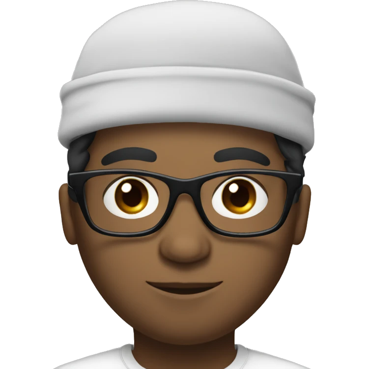 White person with fluffy messy black hair wearing a arabic hat and black glasses emoji