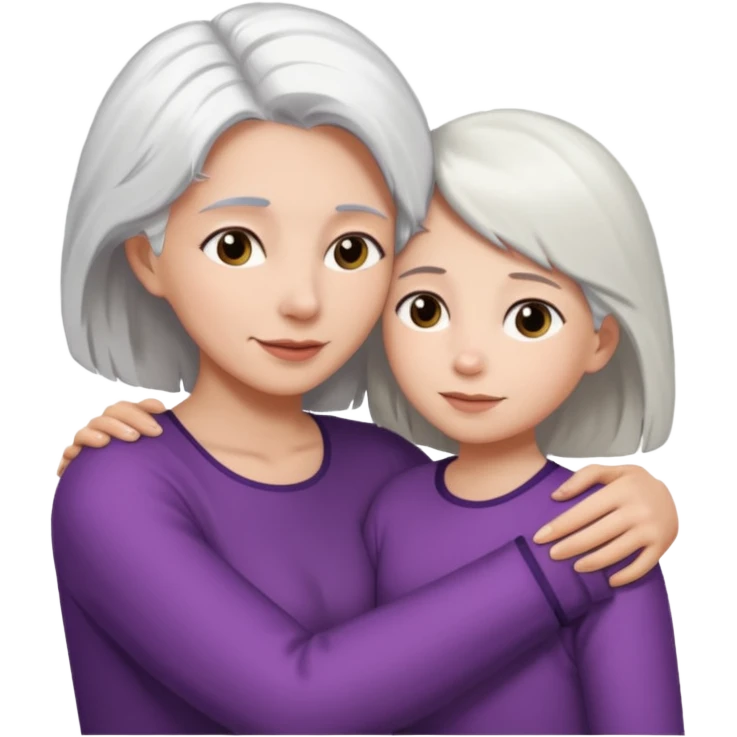 Abrazo de Madre con pelo blanco y hija con pelo morena emoji
