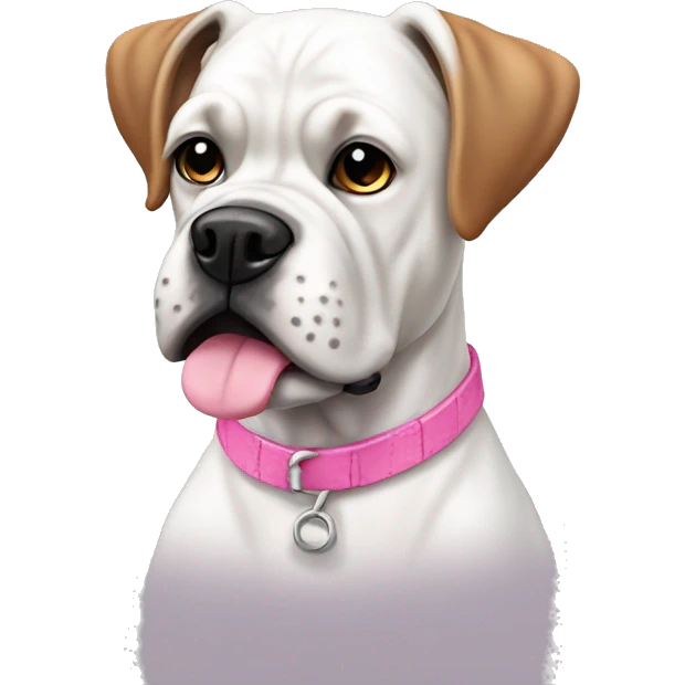 Sitting white boxer doggie with pink snout emoji