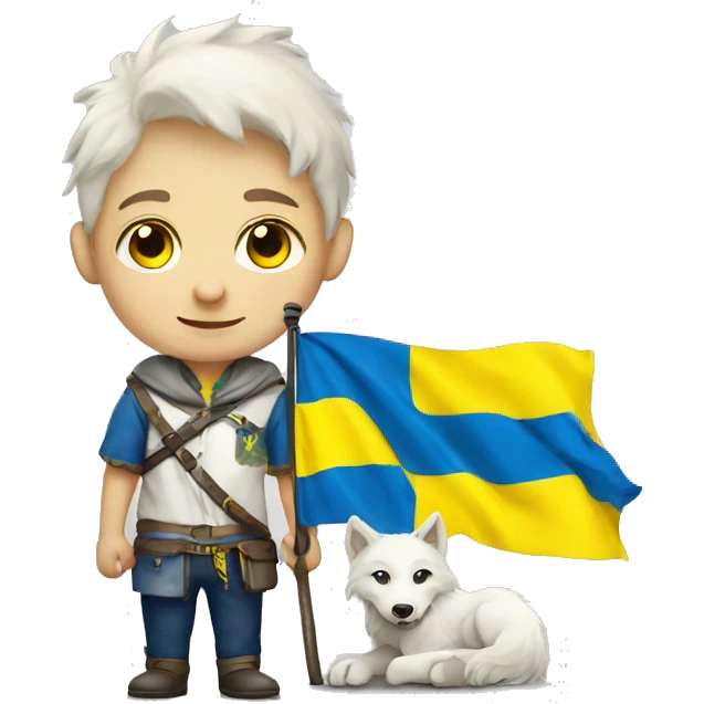White Wolf boy with ukraine flag emoji