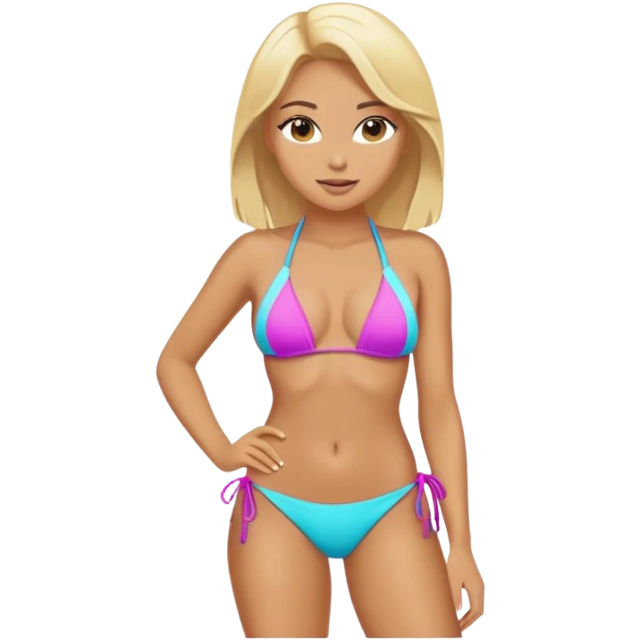 tan girl blonde hair bikini supermodel proportiosn emoji