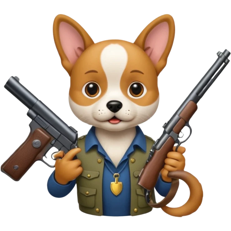 A dog cat, a dog holding a gun, a dog, a dog holding a gun emoji