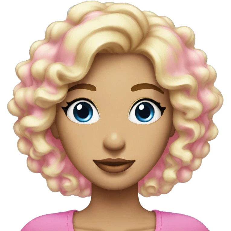 femme cheveux boucles blonde yeux bleu pull rose emoji