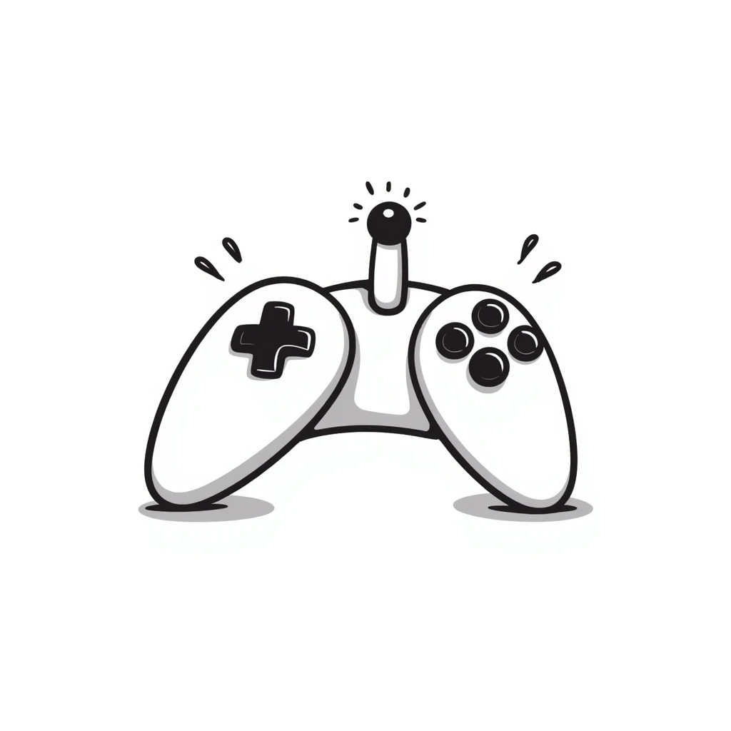 A hand-drawn sketch of a joystick controller with action lines emoji