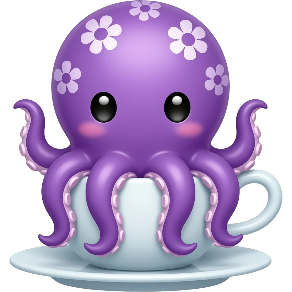 cute purple Octopus with a white flower pattern Teacup emoji