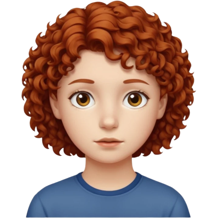 adolescent au visage impassible. Cheveux chatains frisés courts emoji