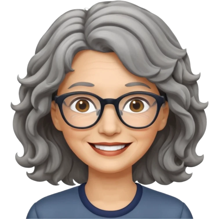 Femme 53 ans lunettes cheveux gris ondulés  emoji