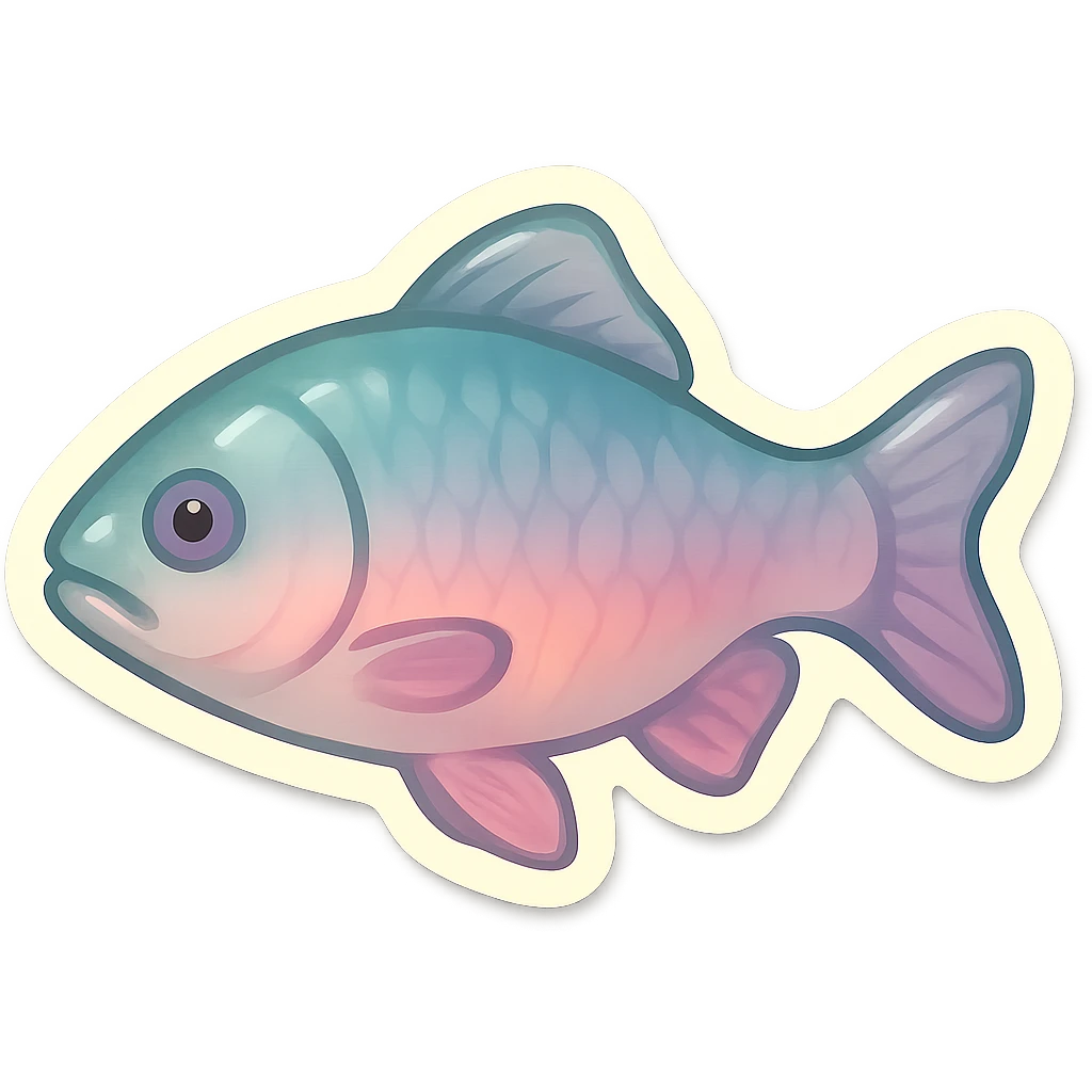 ordinary fish side view, very detailed and finely drawn, thin clean contours, soft rounded shapes, pastel palette #98B5BC, #B5B3C1, #C9A3C9, #E4C0CA, #F7DCD1, #F7C0AA, complex shadows and highlights, soft lighting, transparent background, minimalism, not cute, no decoration emoji